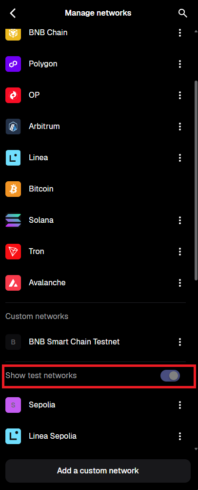 metamask enable test networks
