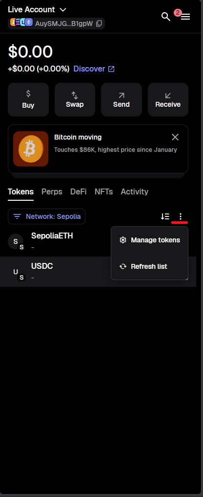 metamask token options